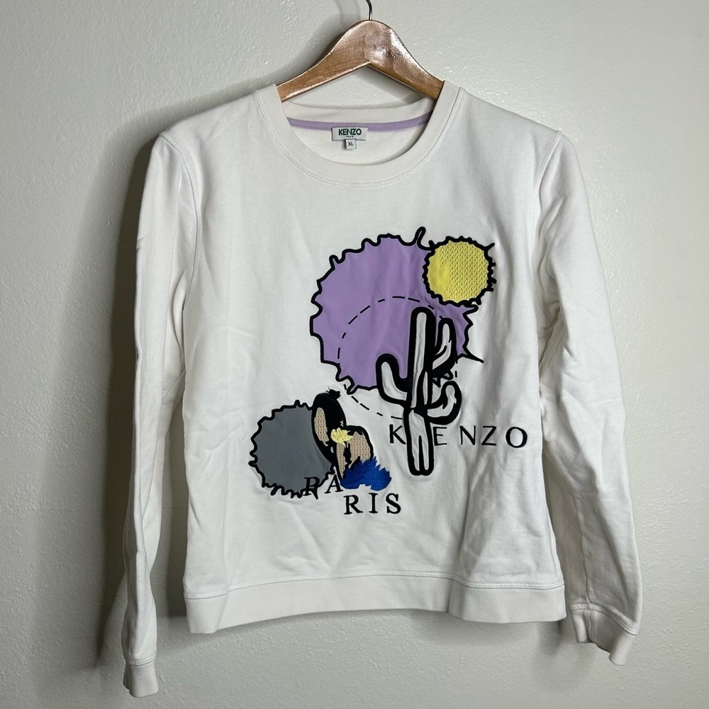 Kenzo Paris Cactus Crew Neck White Sweatshirt Size XL